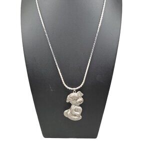 Monet 3D Dog Pendant Necklace Vintage Signed Silver Tone 24" S Link Chain